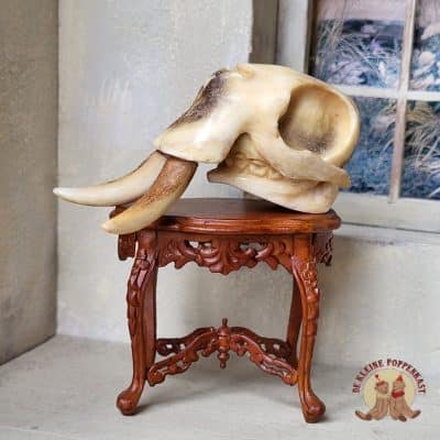 Handgesneden miniatuur mammoetschedel voor poppenhuis - 1:12