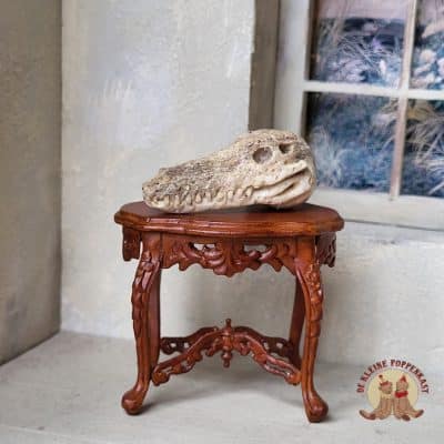 Handgesneden grote miniatuur krokodillenschedel voor poppenhuis - 1:12