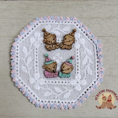 DIY set van 2 losse houten berenkopjes (15 mm) - 1:12