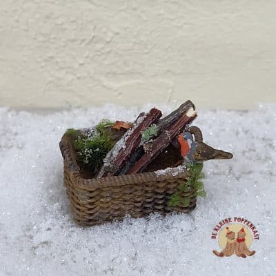 Miniatuur poppenhuis mandje met roodborstje 1:12, handgemaakte decoratie